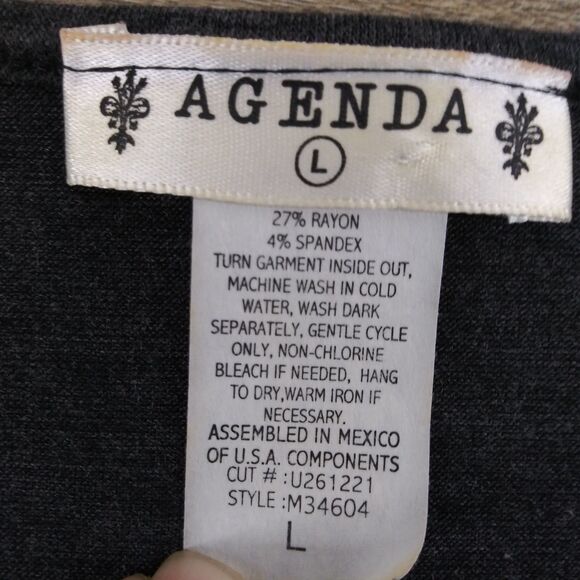Agenda Shirt Womens Large Black Short Sleeve Scrunchy Side Pullover Blouse Top - Picture 4 of 6